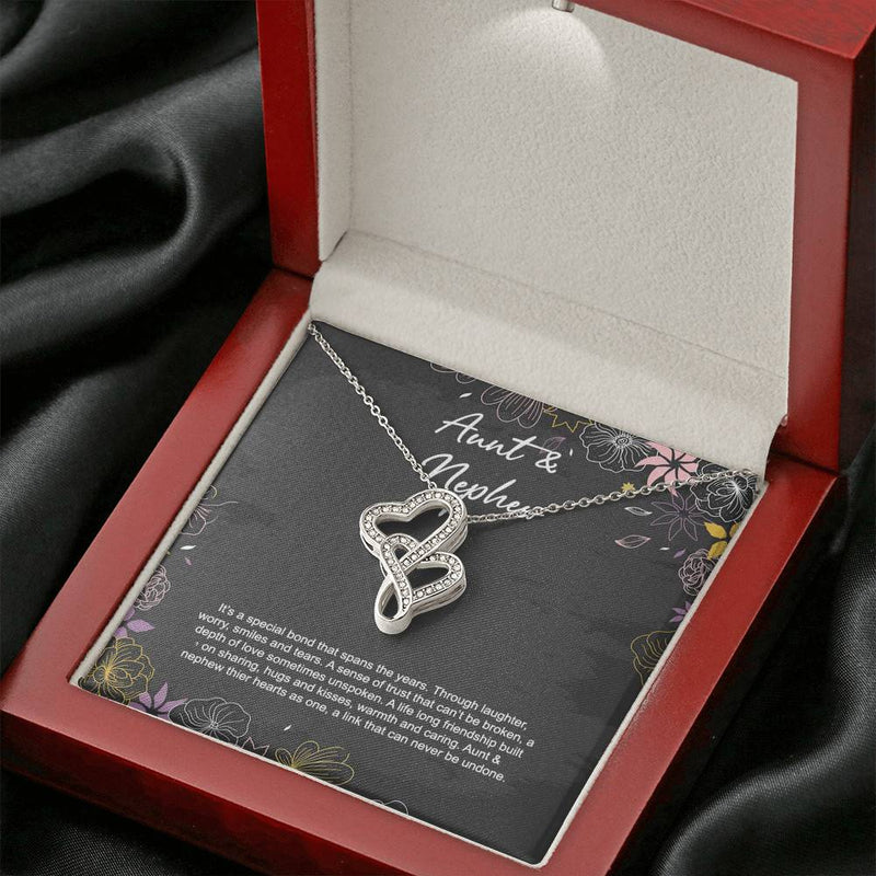 Aunt and Nephew Premium Double Heart Necklace with Mahogny Box