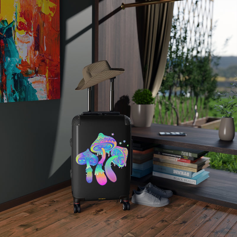 Three Boho Mushroom Suitcase, Free Shipping, Travel Bag, Overnight Bag, Custom Photo Suitcase, Rolling Spinner Luggage, Boho Chic