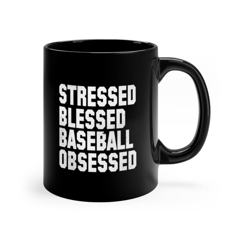Stressed Blessed Baseball 11oz Black Mug