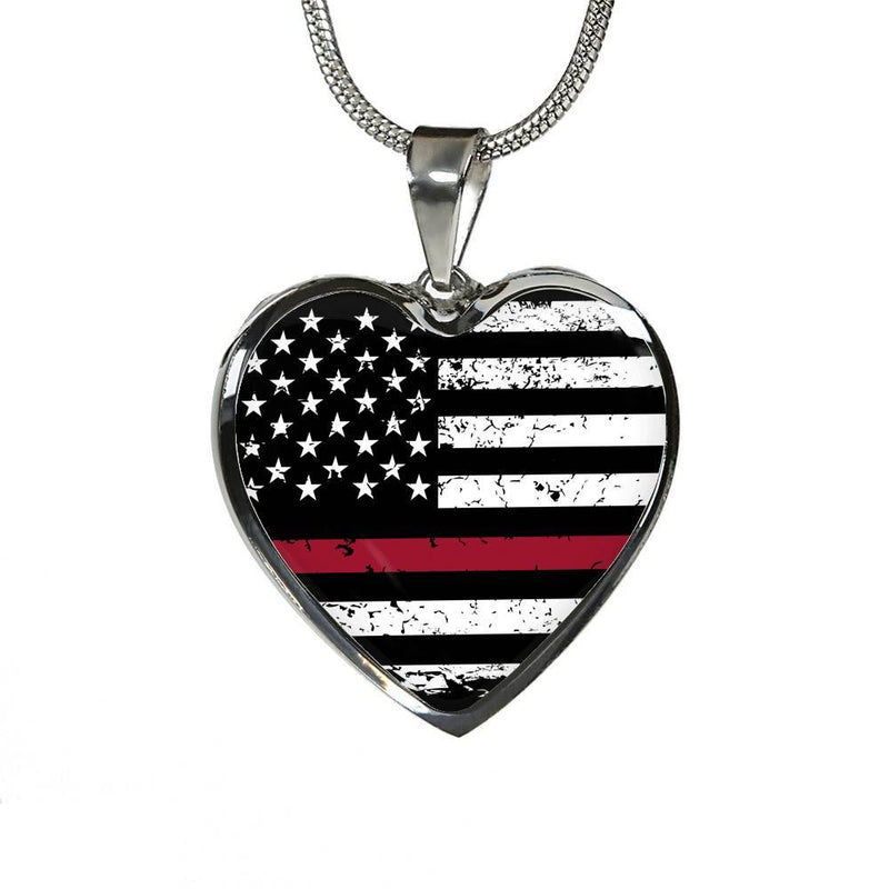 Firefighter Flag Heart Necklace with Snake Chain Necklace