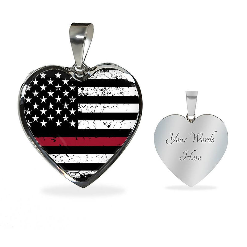Firefighter Flag Heart Necklace with Snake Chain Necklace