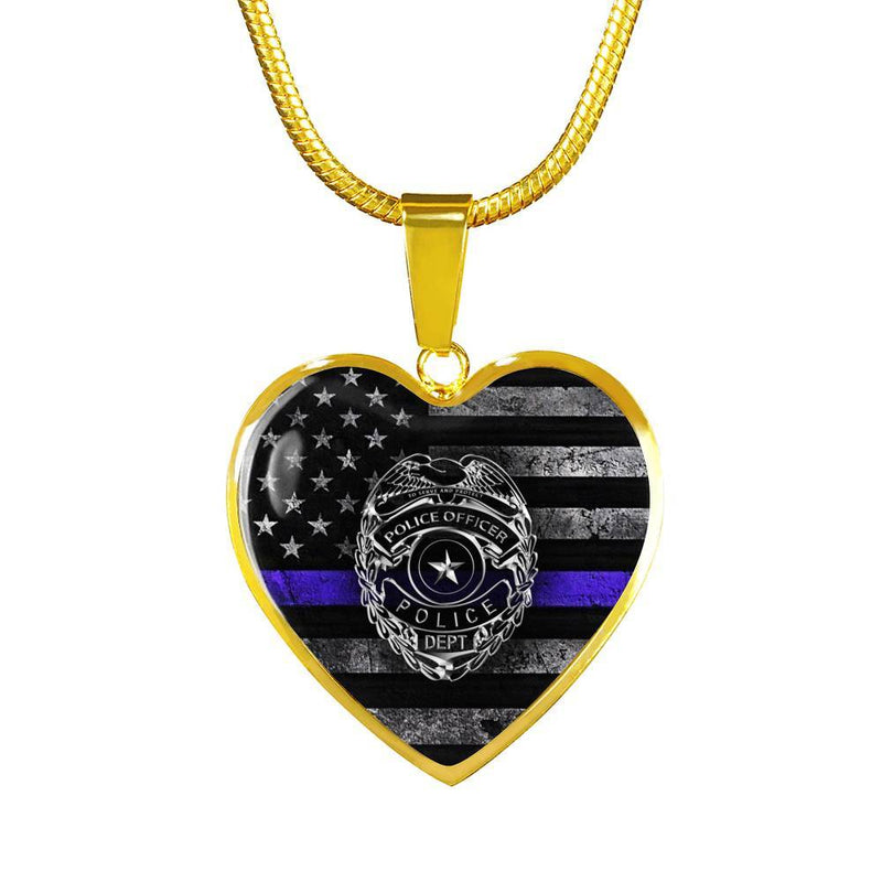 Police Blue Line Badge Flag Heart Necklace