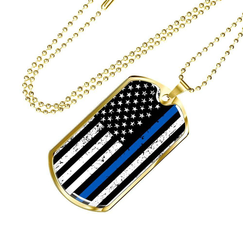 Police Blue Line Flag Dog Tag