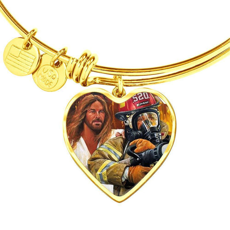 Jesus Hand on Firefighter Shoulder Bangle Bracelet