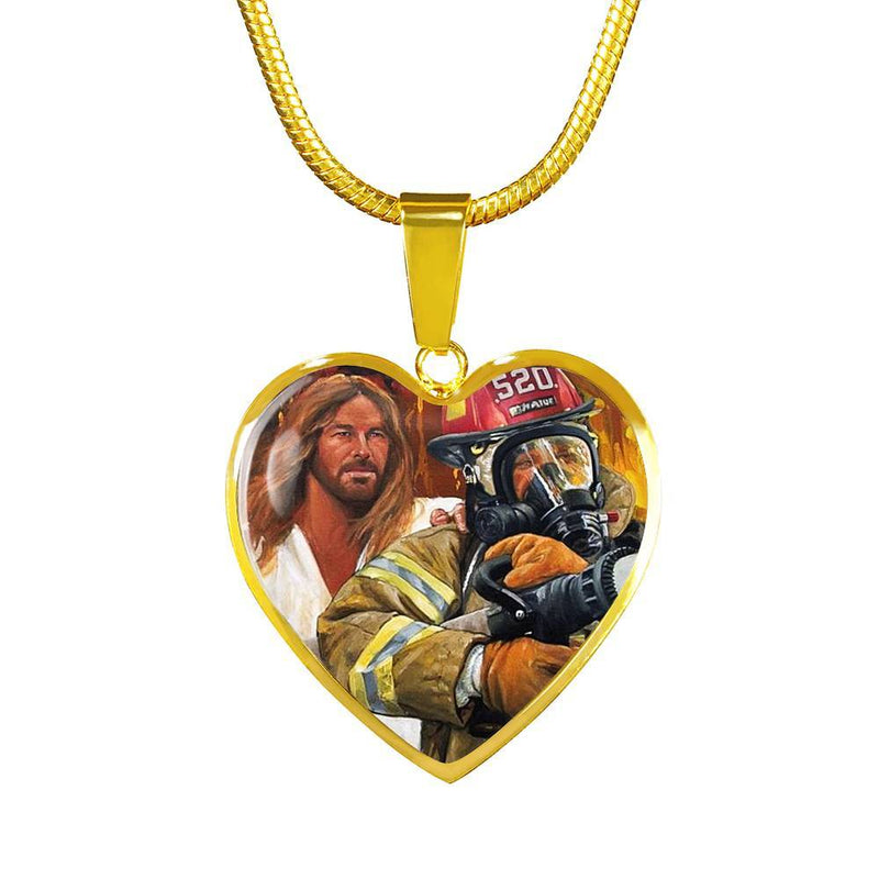 Jesus Hand on Firefighter Shoulder Necklace