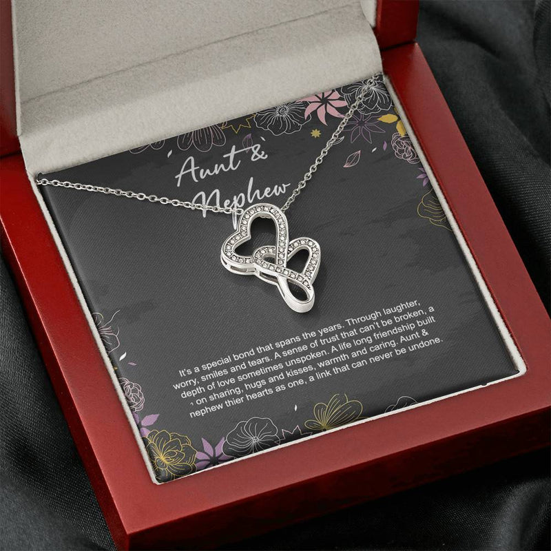 Aunt and Nephew Premium Double Heart Necklace with Mahogny Box