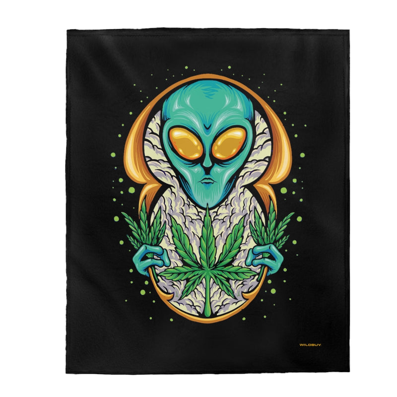 Alien Weed Plant Velveteen Plush Blanket ~ Free Shipping ~ Hardcore Gamer ~ Two Sizes ~ Throw Blanket ~ Cannabis