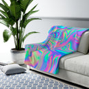 Psychedelic Sherpa Fleece Blanket, Trippy Cosmic Sherpa Blanket, Cute Hypno Blanket, Boho Rave Blanket, Hypnotic Blanket