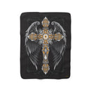 Gothic Cross Blanket, Sherpa Fleece Blanket, Free Shipping, Two Sizes, Throw Blanket, Extra Soft, Christian Blanket, Angel Wings Blanket