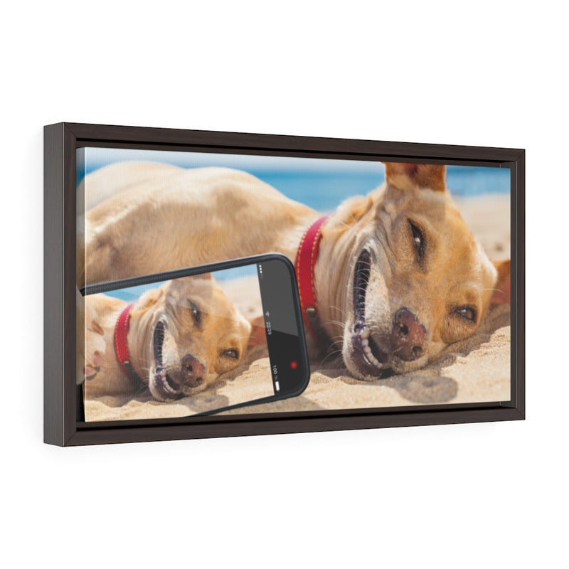 Horizontal Framed Premium Gallery Wrap Canvas; Dog with Cell Phone