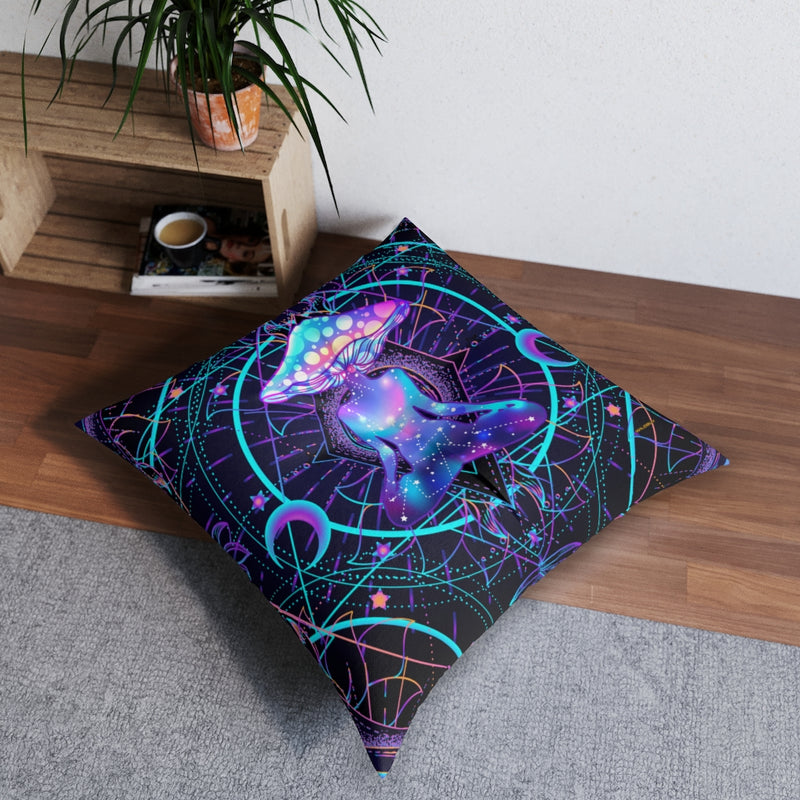Magic Mushroom Floor Pillow, Square Floor Pillow, Floor Cushion, Meditation Pillow, Lounge Pillow, Psychedelic, Trippy