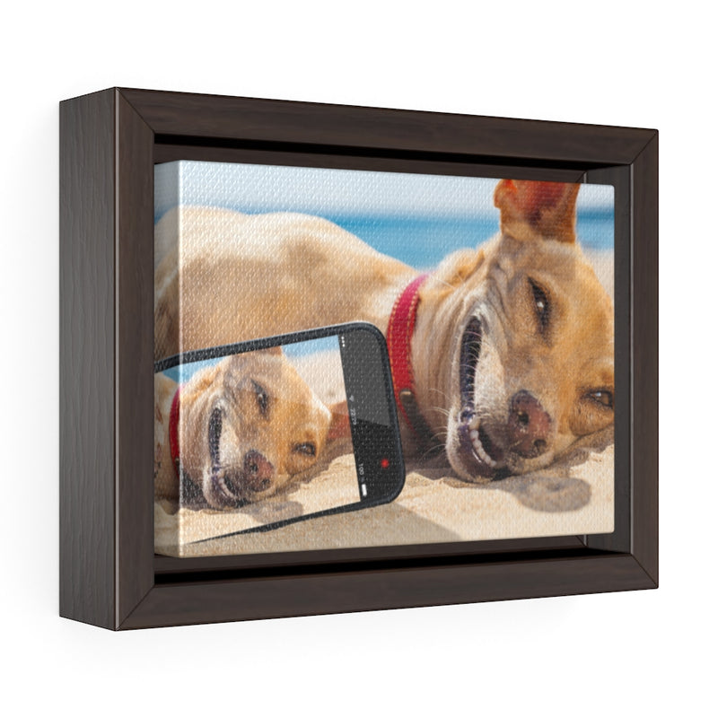 Horizontal Framed Premium Gallery Wrap Canvas; Dog with Cell Phone