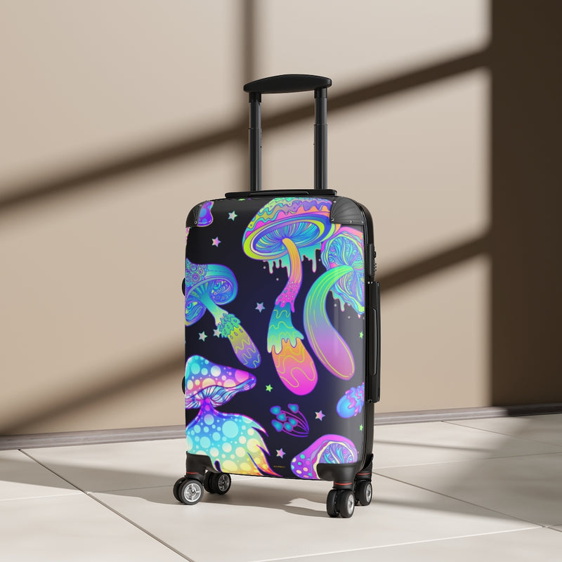 Mushroom Boho Suitcase, Free Shipping, Travel Bag, Overnight Bag, Custom Suitcase, Cabin Overhead, Rolling Spinner, Luggage, Boho Chic