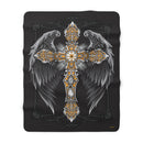 Gothic Cross Blanket, Sherpa Fleece Blanket, Free Shipping, Two Sizes, Throw Blanket, Extra Soft, Christian Blanket, Angel Wings Blanket