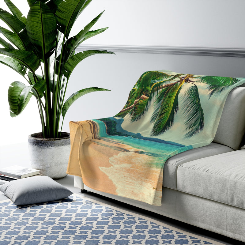 Tropical Island Blanket, Velveteen Plush Blanket ~ 50x60 size ~ Throw Blanket ~ Gifts for Women ~ Extra Soft ~ Custom Photo ~ Ocean