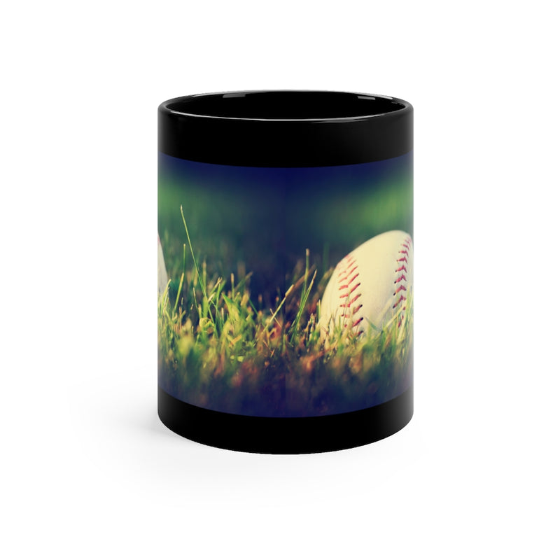 Grassy Baseball 11oz Black Mug