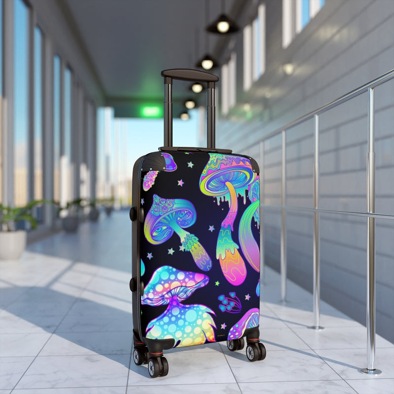 Mushroom Boho Suitcase, Free Shipping, Travel Bag, Overnight Bag, Custom Suitcase, Cabin Overhead, Rolling Spinner, Luggage, Boho Chic