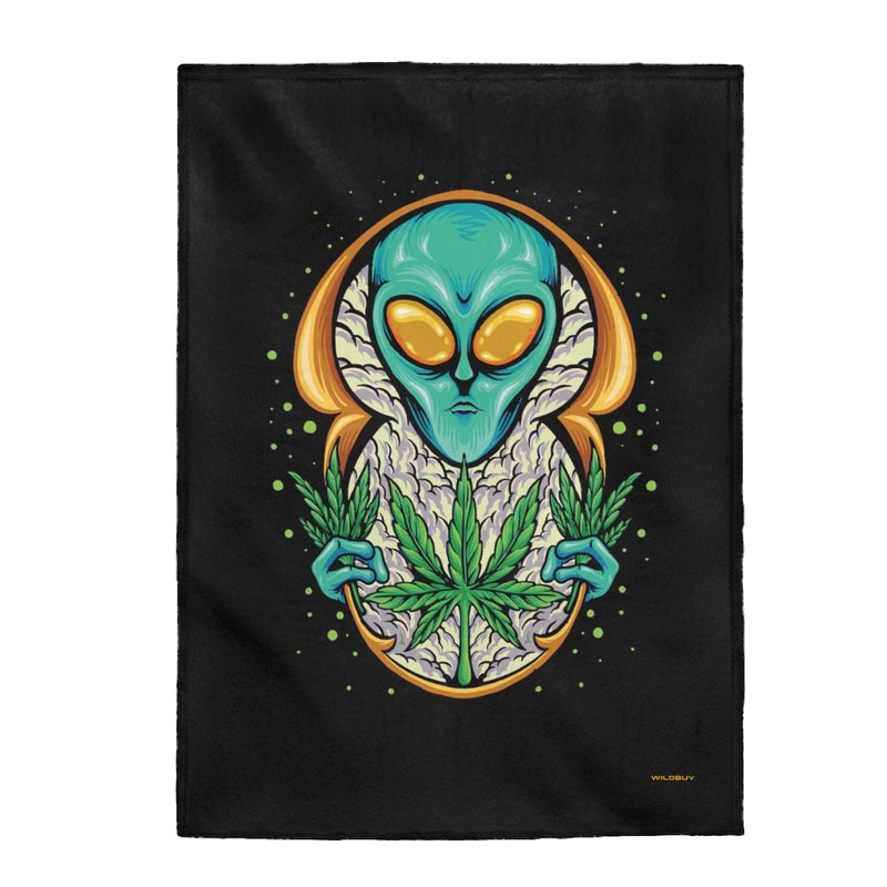 Alien Weed Plant Velveteen Plush Blanket ~ Free Shipping ~ Hardcore Gamer ~ Two Sizes ~ Throw Blanket ~ Cannabis