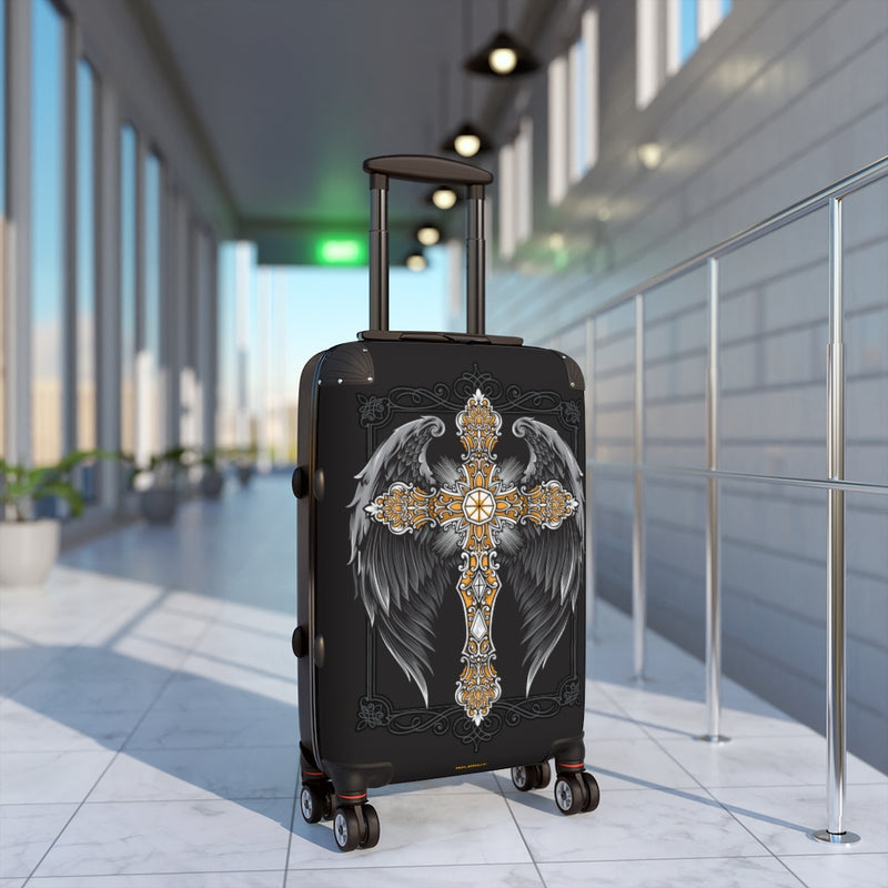 Gothic Cross Suitcase, Free Shipping, Travel Bag, Overnight Bag, Custom Photo Suitcase, Rolling Spinner Luggage
