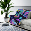 Mushroom Boho Blanket, Velveteen Plush Blanket, Free Shipping, Two Sizes, Throw Blanket, Extra Soft, Boho Chic, Gypsy, Psychedelic