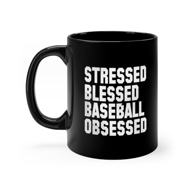 Stressed Blessed Baseball 11oz Black Mug