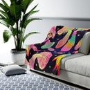 Boho Mushroom Velveteen Plush Blanket, Free Shipping, Two Sizes, Throw Blanket, Extra Soft, Boho Chic, Psychedelic, Free Spirit