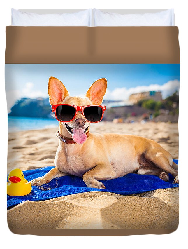 Dog On Beach Blanket - Duvet Cover