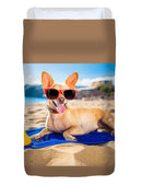 Dog On Beach Blanket - Duvet Cover