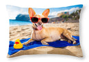Dog On Beach Blanket - Throw Pillow