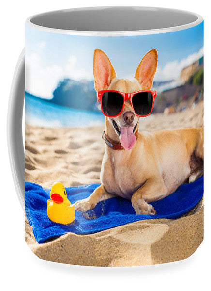 Dog On Beach Blanket - 11oz White Mug AND/OR 15oz White Mug
