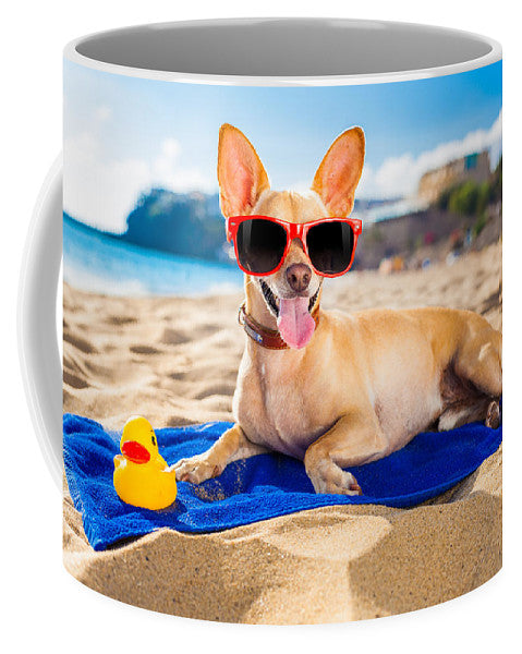 Dog On Beach Blanket - 11oz White Mug AND/OR 15oz White Mug