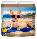 Dog On Beach Blanket - Duvet Cover