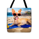 Dog On Beach Blanket - Tote Bag