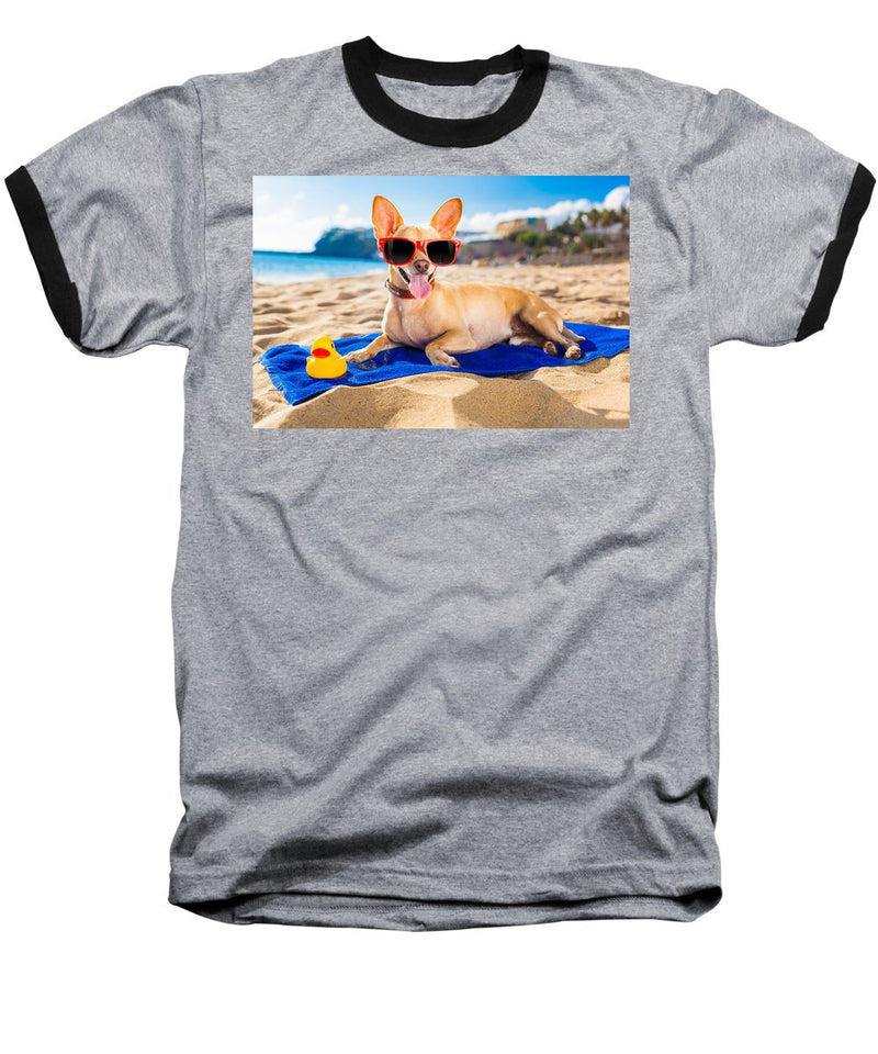 Dog On Beach Blanket - Baseball T-Shirt