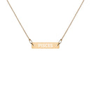 PISCES Zodiac Engraved Silver Bar Chain Necklace