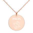 PISCES Zodiac Engraved Silver Disc Necklace
