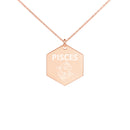 PISCES Zodiac Engraved Silver Hexagon Necklace