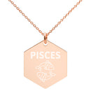 PISCES Zodiac Engraved Silver Hexagon Necklace