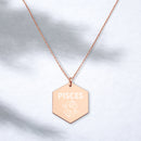 PISCES Zodiac Engraved Silver Hexagon Necklace