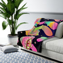 Boho Mushroom Blanket, Sherpa Fleece Blanket, Free Shipping, Two Sizes, Throw Blanket, Extra Soft, Psychedelic, Free Spirit, Hippie