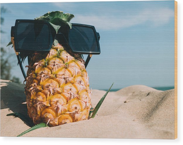 Sunglasses on Pineapple - Wood Print